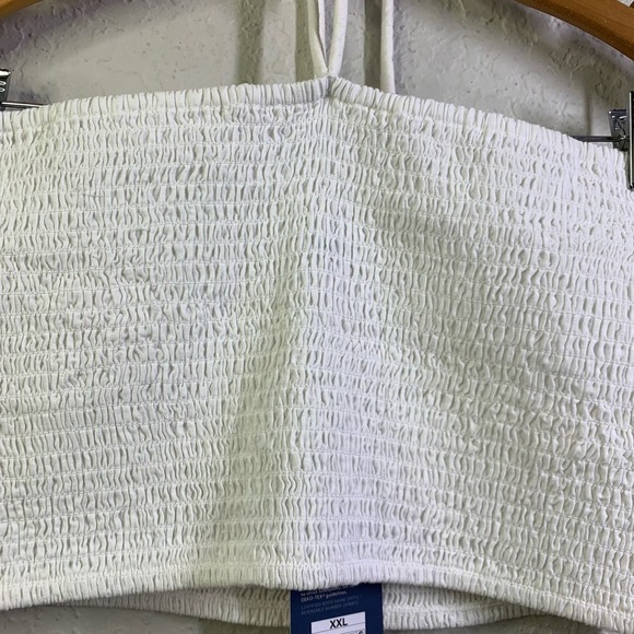 UNIVERSAL THREAD Smocked Tie Around Neck Bright White Crop Tube Top NWT‎ - Picture 4 of 9